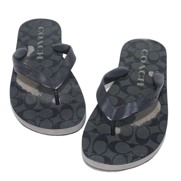 Coach Black Monogram Logo Flip Flops, Size 6 - Picture 1 of 8